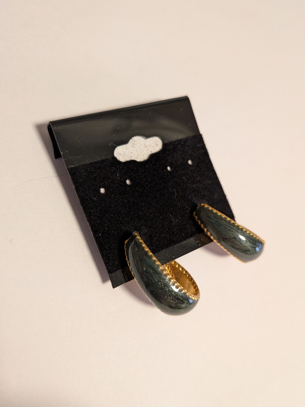 Green Enamel Teardrop Earrings with Gold Trim